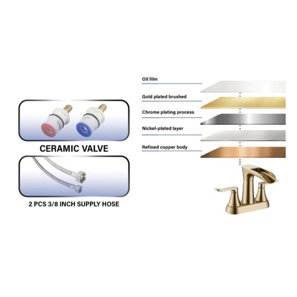 Yundoom Brushed Gold Waterfall Bathroom Faucet Swivel Spout Pop Up Drain BF4-04 - Picture 11 of 16